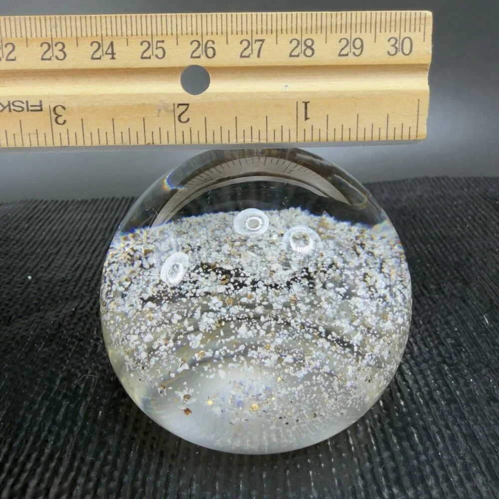 Hand Blown Italian Murano Art Glass Paperweight‎ Dome With Sparkles Center Glass